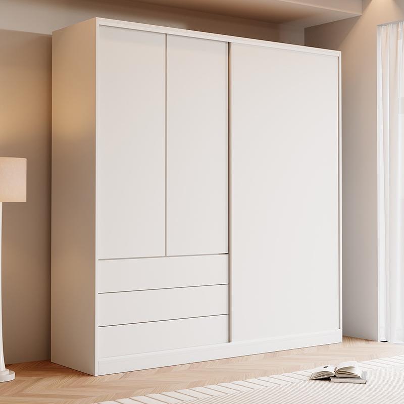 全实木生态板可订大衣柜简约现代出租房卧室家用推拉门奶油风儿童
