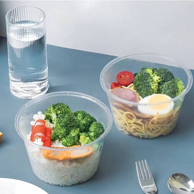 1250ml餐盒pp塑料圆形外卖打包盒饭盒汤碗带盖微波炉可用便当