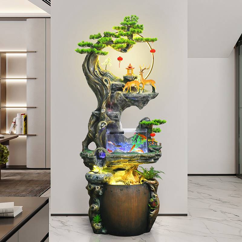 中式禅意假山流水喷泉景观田园摆件招财开业礼阳台庭院花园装饰品