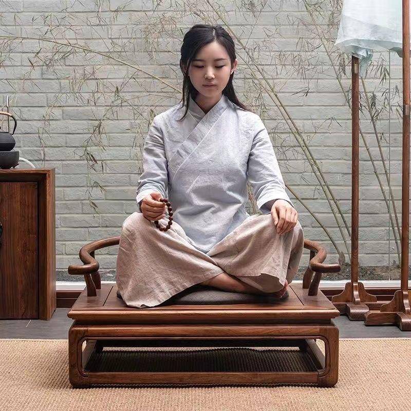 榻榻米椅子阳台矮靠背椅实木日式小禅修打坐椅打坐禅椅家用
