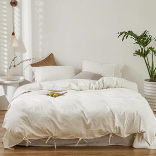 简约全棉四件套纯棉床单被纯白色酒店被子民宿床上用品南通床笠款