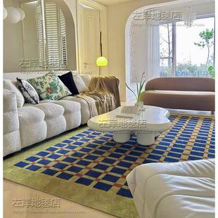 9WOR绿色格子轻奢美式 地毯客厅茶几卧室床边书房衣帽间手工地毯定