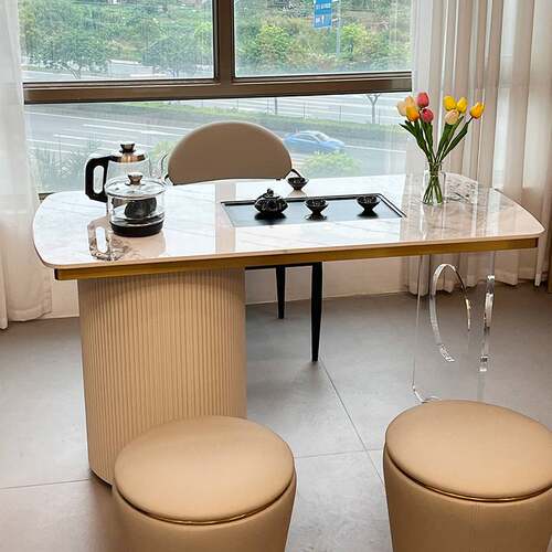 轻奢风阳台亚克力茶桌椅组合高端家用岩板茶台现代简约办公室茶桌