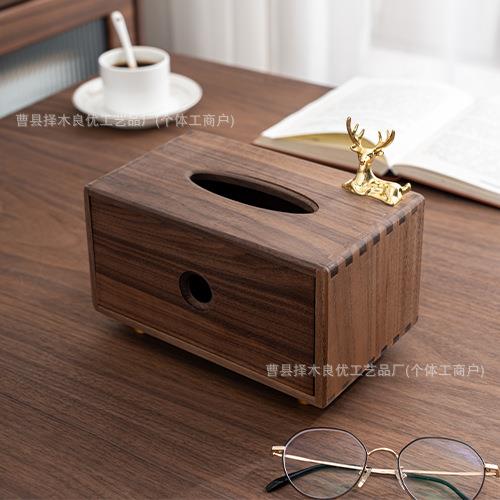 抽纸盒黑胡桃木家用桌面抽纸收纳盒实木多功能纸巾盒复古纸盒家居