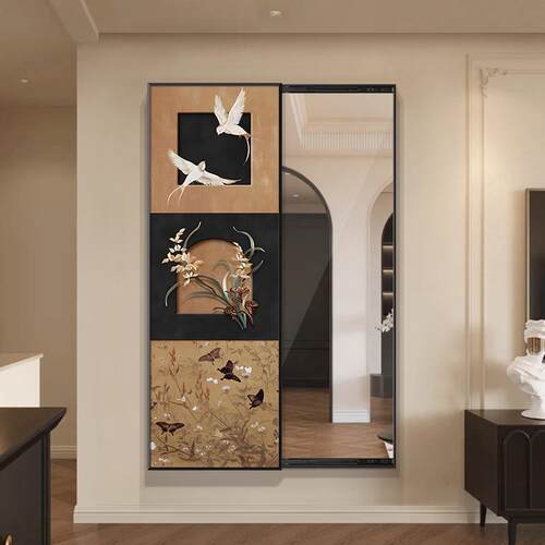 中古风全身镜装饰画可推拉关闭暗藏隐形式穿衣镜子挂画入户玄关画