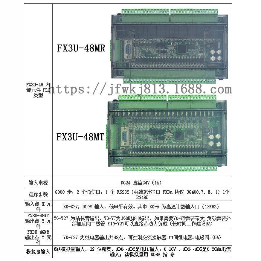 PLC工控板控制器FX3U-48MR可编程微小型简易控制器FX3U-48MT