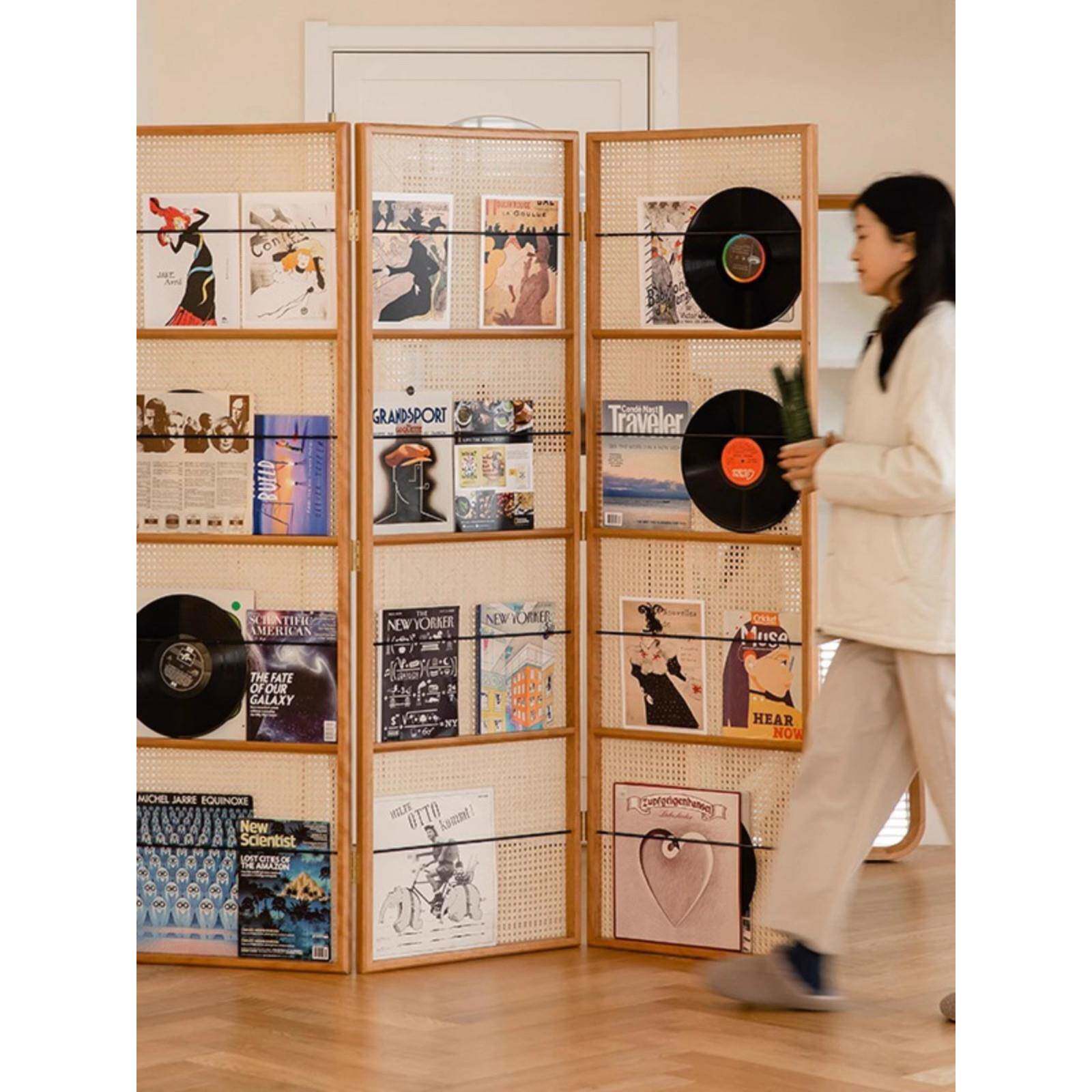 日式藤编屏风隔断客厅实木家用入户进门酒店民宿书架玄关移动折屏