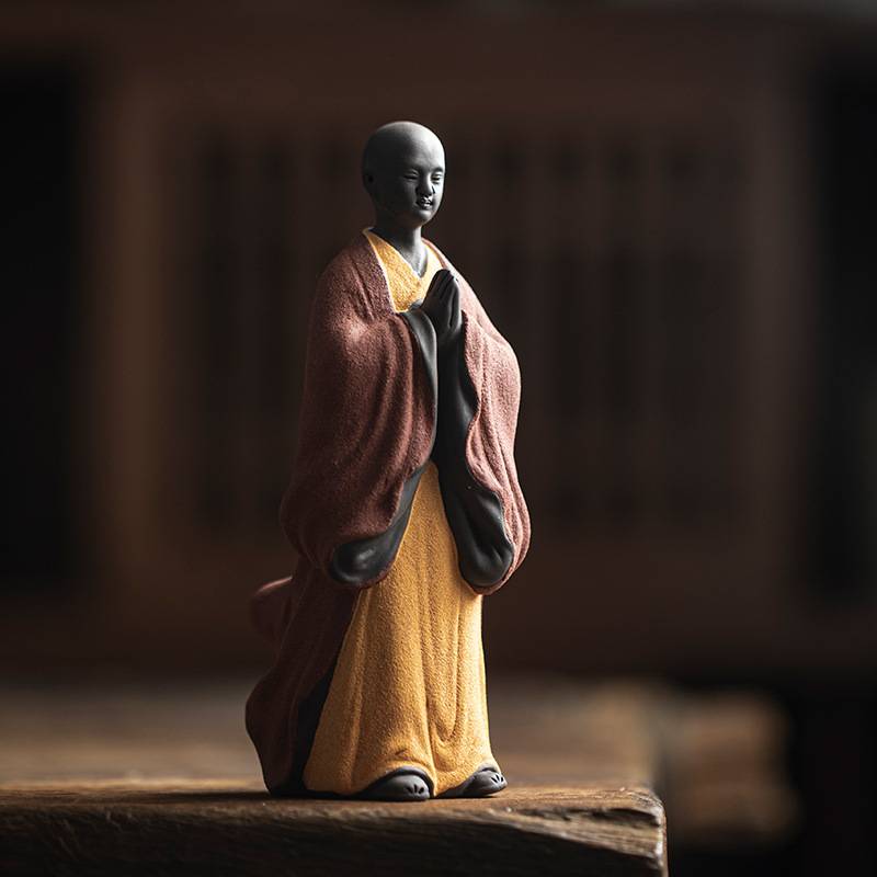 禅意小和尚茶宠摆件精品可养紫砂小沙弥可爱小僧家居摆件手工茶玩