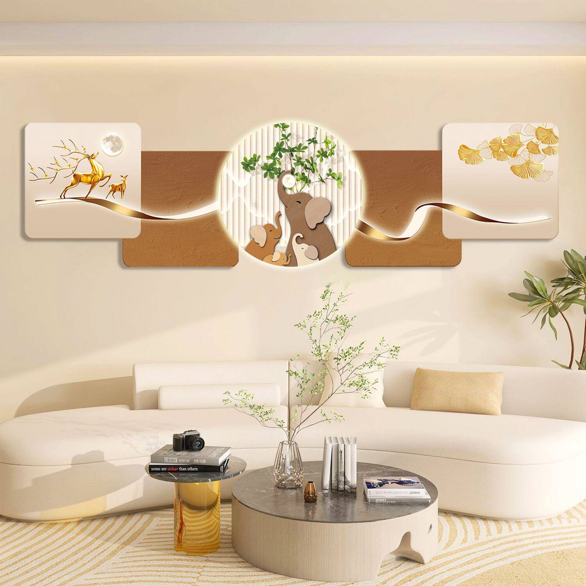 客厅卧室高清晶瓷壁画风景挂画餐厅家用创意氛围感led壁灯装饰画