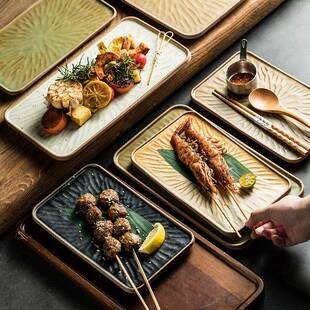 日式感平板盘寿司盘商用料理西餐长方形陶瓷盘子烤肉烧烤摆盘