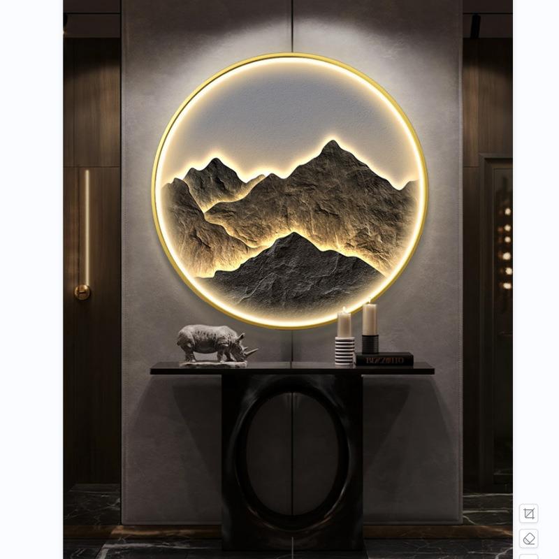 现代轻奢玄关装饰画背有靠山客厅灯画入户走廊过道挂画圆形进门画