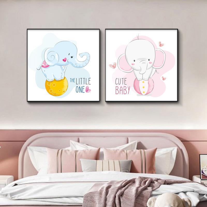 儿童房卧室床装画饰儿童房女卡通孩男孩女头房间布置壁画可爱动物