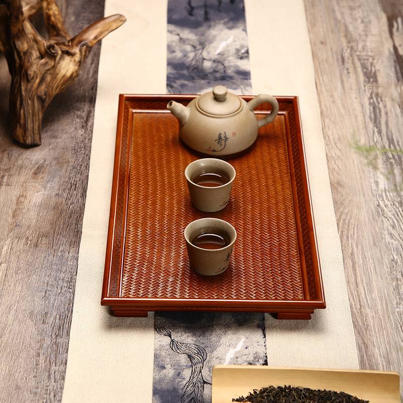 竹制手工竹编茶盘家用简约茶台干泡台端茶盘奉日式席面竹托盘茶具