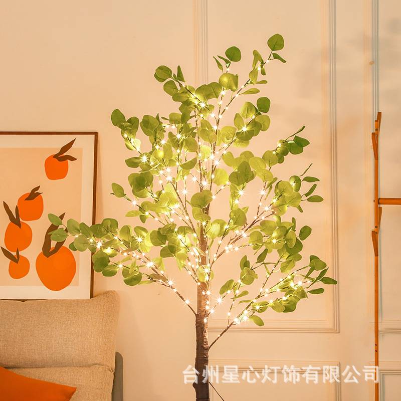 尤加利叶仿真树灯圣诞派对布置感恩节花环藤条景观发光树灯摆件
