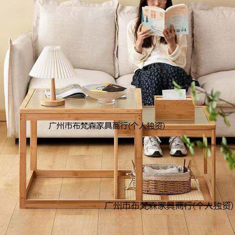 日式客厅茶几小户型桌玻璃边几茶几家用茶台异形矮原木一体方桌