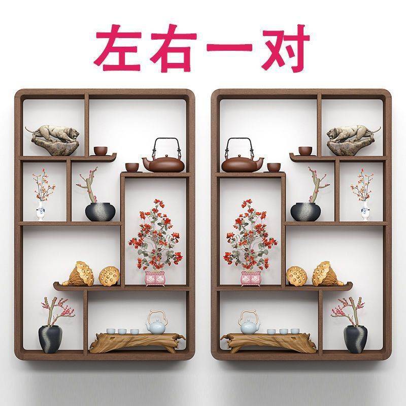 博古架墙上壁挂式茶壶茶室墙面置物架简约现代多宝阁隔断格子架子