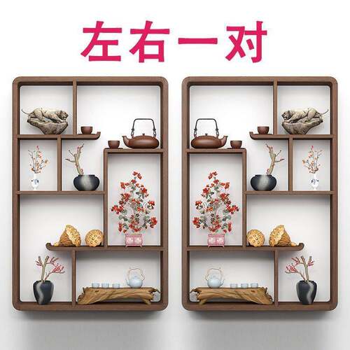 博古架墙上壁挂式茶壶茶室墙面置物架简约现代多宝阁隔断格子架子