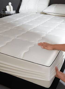 2025新款高档酒店100S全棉夹棉床笠可裸睡床垫保护套防滑床罩白色