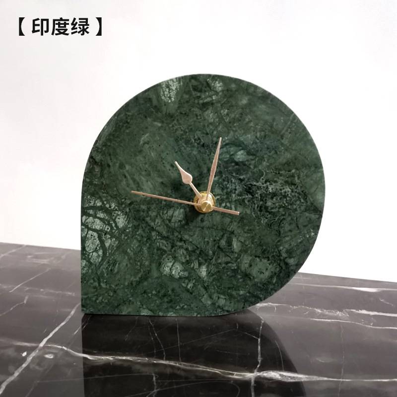 天然大理石座钟心形迷你小台钟家用摆件样品间书房几何软装现货