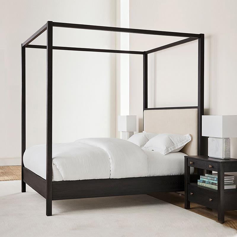 9W美式做旧黑色法.式复888古全实四柱木双人床新中式床18米架子床