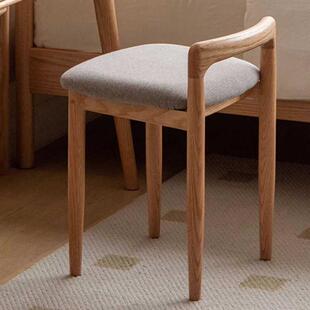 全实木梳妆凳北美橡木化妆椅子软座日式卧室化妆凳子靠背简约方凳