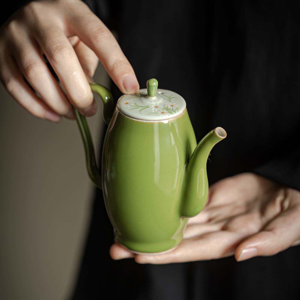 泥人述 仿宋色釉手绘贵妃壶 釉下彩莲花雏菊牡丹泡茶壶家用手执壶