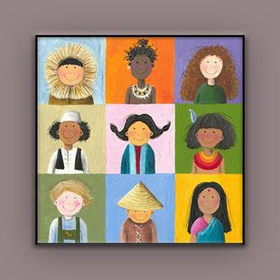 孩子们可爱水彩床头儿童房间装饰画男孩女孩卧室墙面布置卡通挂画