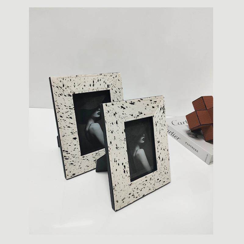 现代简约皮革马毛6寸7寸相框相架卧室梳妆台样板房售楼处桌面摆件