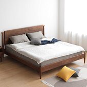 实木床北美黑胡桃橡木新中式 简约靠背双人床主卧室轻奢悬浮床定制