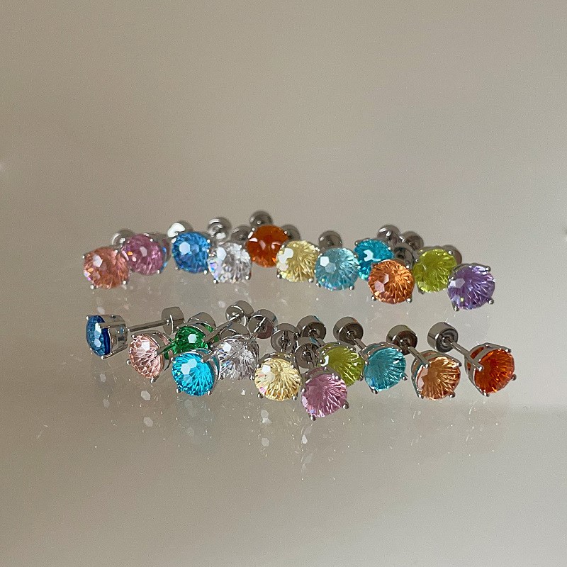爆闪彩色锆石耳骨钉女精致小巧简约高级百搭耳蜗钛V钢螺丝耳钉耳