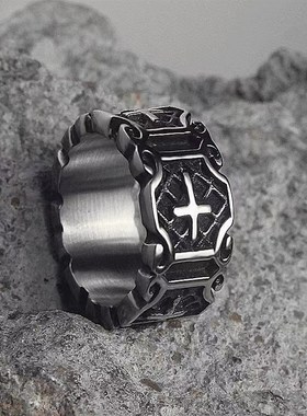 嘻哈个性戒指日韩复古十字架戒y指男泰银潮男食指单身男百搭指环