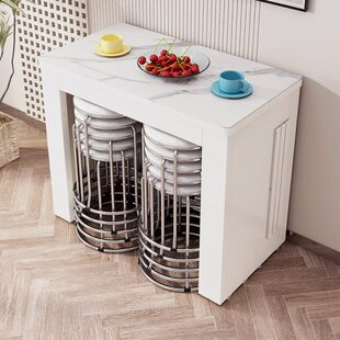 多功能餐厅饭桌小户型家用可伸缩全实木岩板折叠餐桌可移动餐桌枱