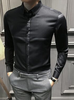 2021新款男士长袖衬衫修身加绒男款长袖衬衣韩版休闲潮流商务男装