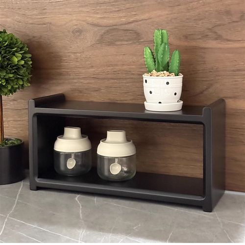 咖啡角布置双层全实木格子置物架咖啡杯收纳架厨房黑色展示架子