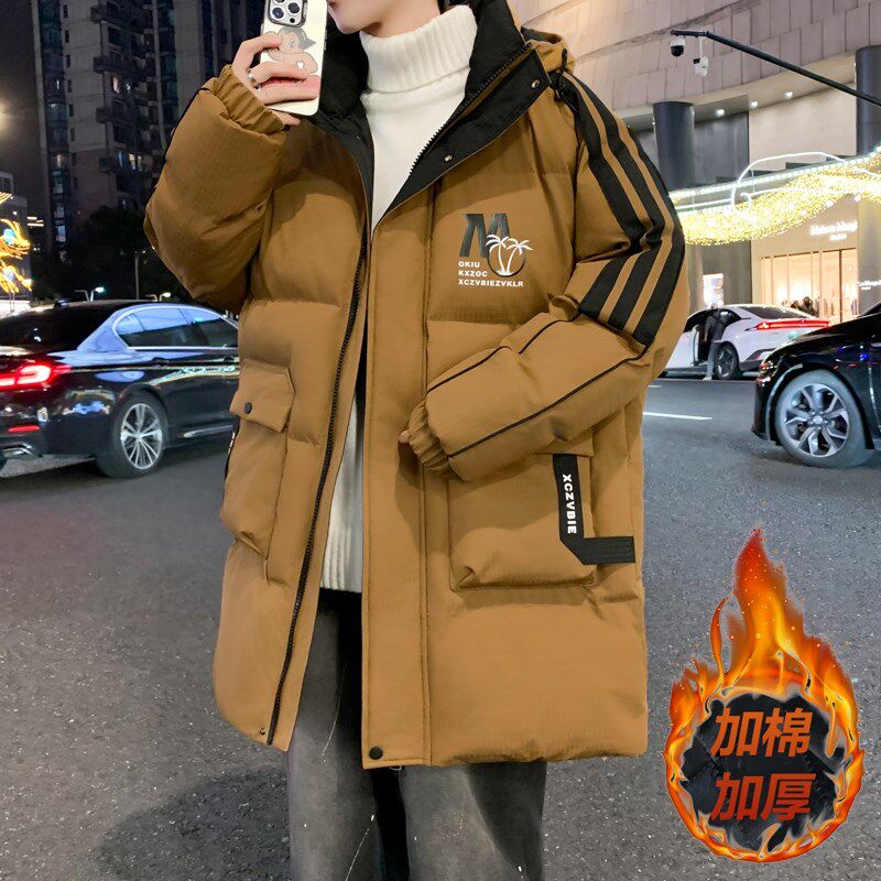 冬季中长款羽绒棉服男孩初中学生装棉衣外套青少年胖大童加厚棉袄