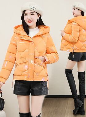 时尚印花亮面免洗棉衣女短款冬季新款加厚保暖百搭棉服棉袄外套潮