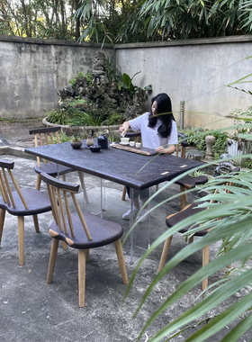 实木寂茶几画家用风侘朴案木茶桌然E整茶原木板桌黑檀台书桌大板