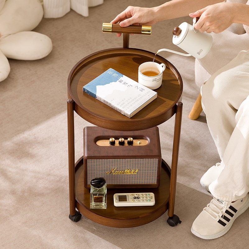 移动小推车中古茶几沙发s侧边柜桌子复古小型床头柜带轮多层置物