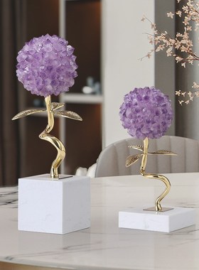 紫气东来花球轻奢高级天然紫水晶摆件家居客厅电视柜玄关入户饰品