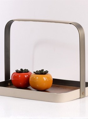 现代简约轻奢皮革手提托盘客厅餐厅书房样板间桌面收纳盘饰品摆件