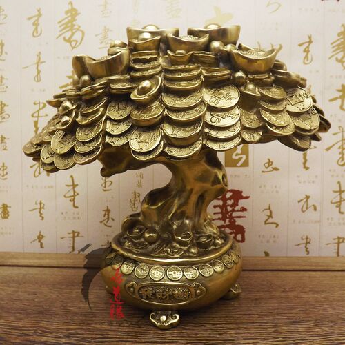 特大纯铜摇钱树招财树铜聚宝盆工艺品摆件K发财树开业礼品家居摆