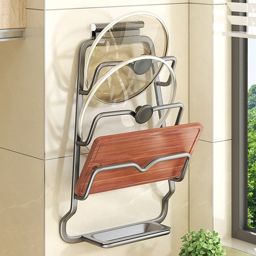 锅盖架子壁挂式免打孔厨房置物菜板多层砧板放置器收纳案板的神器