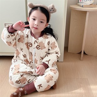 婴儿睡袋冬季 儿童睡觉防踢被保暖防寒 加厚纯棉宝宝连体睡衣秋冬款