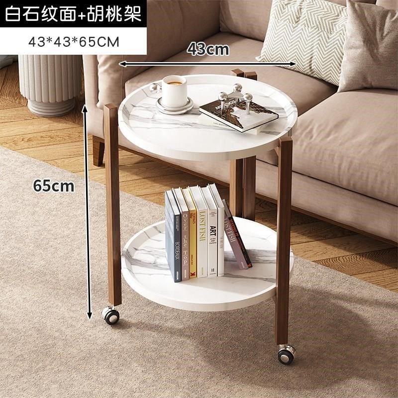 新品动da边几客厅家用小桌子沙发侧边实木小圆桌卧室创意双层
