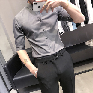 英伦免烫6色纯色中袖 男短袖 衬衫 休闲五分袖 衬衣 男时尚 2021夏季