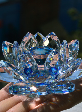 水晶莲花摆件汽车七彩莲花蜡烛座家居车内装饰手机珠宝柜台摆件