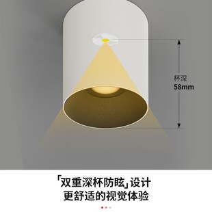 全光谱明装筒g灯圆形家用深防眩射灯卧室客厅免开孔吸顶无主灯