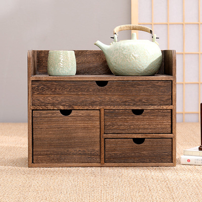 实木桌面茶柜收纳柜茶杯架茶具办公桌置物架抽屉分隔盒书架化妆品