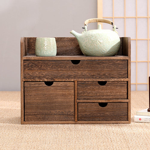 实木桌面茶柜收纳柜茶杯架茶具办公桌置物架抽屉分隔盒书架化妆品