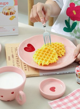 ENDLESS STARS 蜜桃粉爱心餐具陶瓷盘碗ins高颜值盘子家用马克杯